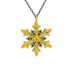 Nix Kar Tanesi Kolye - Sitrin ve dumanlı kuvars 18 ayar altın kolye (40 cm gümüş rolo zincir) #1jr07ip