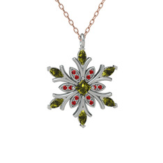 Peridot ve garnet 925 ayar gümüş kolye (40 cm gümüş rolo zincir)