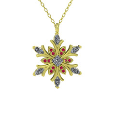 Nix Kar Tanesi Kolye - Swarovski ve rodolit garnet 18 ayar altın kolye (40 cm altın rolo zincir) #1kekwmq