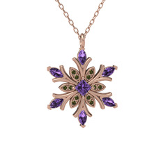 Nix Kar Tanesi Kolye - Ametist ve peridot 14 ayar rose altın kolye (40 cm rose altın rolo zincir) #1kk59g7