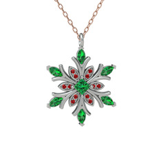 Nix Kar Tanesi Kolye - Yeşil kuvars ve garnet 925 ayar gümüş kolye (40 cm rose altın rolo zincir) #1l1ho2d