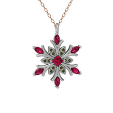 Rodolit garnet ve peridot 925 ayar gümüş kolye (40 cm rose altın rolo zincir)