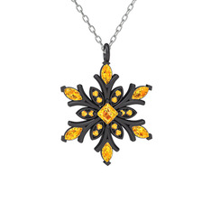 Nix Kar Tanesi Kolye - Sitrin 925 ayar siyah rodyum kaplama gümüş kolye (40 cm beyaz altın rolo zincir) #1lcq6e0