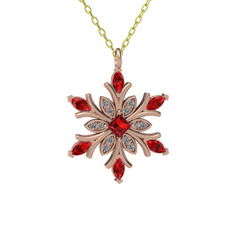 Nix Kar Tanesi Kolye - Garnet ve pırlanta 14 ayar rose altın kolye (0.1056 karat, 40 cm gümüş rolo zincir) #1lp97wj