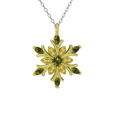 Peridot ve sitrin 8 ayar altın kolye (40 cm gümüş rolo zincir)