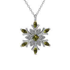 Nix Kar Tanesi Kolye - Peridot ve swarovski 925 ayar gümüş kolye (40 cm beyaz altın rolo zincir) #1lr2syd