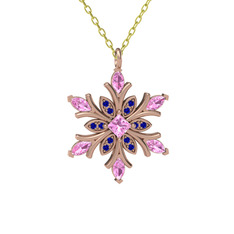 Nix Kar Tanesi Kolye - Pembe kuvars ve lab safir 14 ayar rose altın kolye (40 cm altın rolo zincir) #1m4x7ug
