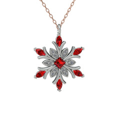 Nix Kar Tanesi Kolye - Garnet ve pırlanta 18 ayar beyaz altın kolye (0.1056 karat, 40 cm rose altın rolo zincir) #1mi2oe1