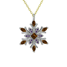 Nix Kar Tanesi Kolye - Dumanlı kuvars ve ametist 8 ayar beyaz altın kolye (40 cm altın rolo zincir) #1mksdnr