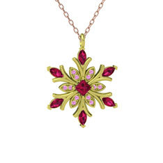 Nix Kar Tanesi Kolye - Rodolit garnet ve pembe kuvars 8 ayar altın kolye (40 cm rose altın rolo zincir) #1mm3e6s