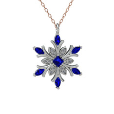 Nix Kar Tanesi Kolye - Lab safir ve swarovski 925 ayar gümüş kolye (40 cm rose altın rolo zincir) #1mmuw9w