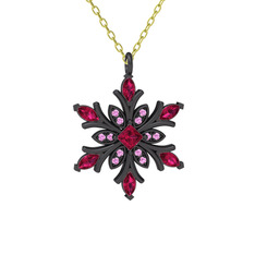 Rodolit garnet ve pembe kuvars 925 ayar siyah rodyum kaplama gümüş kolye (40 cm altın rolo zincir)