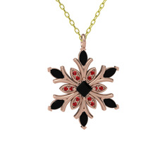 Siyah zirkon ve garnet 14 ayar rose altın kolye (40 cm altın rolo zincir)
