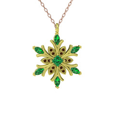 Nix Kar Tanesi Kolye - Yeşil kuvars ve dumanlı kuvars 14 ayar altın kolye (40 cm rose altın rolo zincir) #1nttgp8