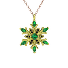 Nix Kar Tanesi Kolye - Yeşil kuvars ve siyah zirkon 14 ayar altın kolye (40 cm rose altın rolo zincir) #1nuge3g