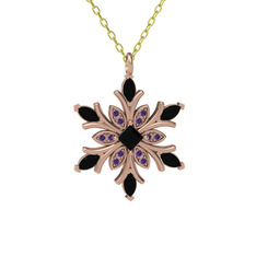 Nix Kar Tanesi Kolye - Siyah zirkon ve ametist 18 ayar rose altın kolye (40 cm altın rolo zincir) #1nyx45h