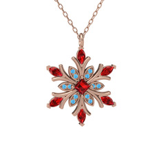 Garnet ve akuamarin 8 ayar rose altın kolye (40 cm rose altın rolo zincir)