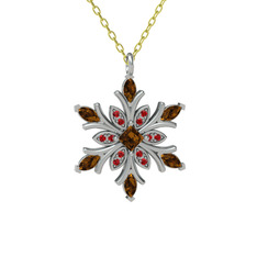 Dumanlı kuvars ve garnet 18 ayar beyaz altın kolye (40 cm altın rolo zincir)