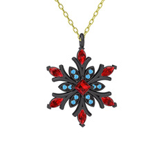 Nix Kar Tanesi Kolye - Garnet ve akuamarin 925 ayar siyah rodyum kaplama gümüş kolye (40 cm gümüş rolo zincir) #1oc2g7w