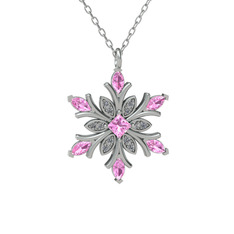 Nix Kar Tanesi Kolye - Pembe kuvars ve swarovski 8 ayar beyaz altın kolye (40 cm beyaz altın rolo zincir) #1oh8rw