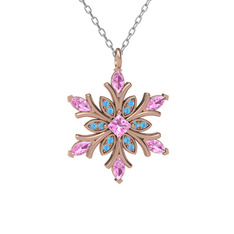 Nix Kar Tanesi Kolye - Pembe kuvars ve akuamarin 18 ayar rose altın kolye (40 cm beyaz altın rolo zincir) #1op5t1b