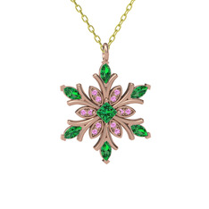Yeşil kuvars ve pembe kuvars 14 ayar rose altın kolye (40 cm altın rolo zincir)