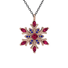 Nix Kar Tanesi Kolye - Rodolit garnet ve lab safir 18 ayar rose altın kolye (40 cm gümüş rolo zincir) #1ovsuib