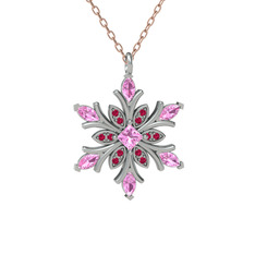 Nix Kar Tanesi Kolye - Pembe kuvars ve rodolit garnet 925 ayar gümüş kolye (40 cm rose altın rolo zincir) #1owcz5b
