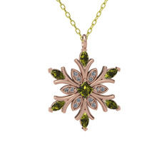 Peridot ve swarovski 18 ayar rose altın kolye (40 cm gümüş rolo zincir)