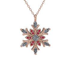 Swarovski ve rodolit garnet 18 ayar rose altın kolye (40 cm rose altın rolo zincir)
