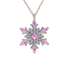 Nix Kar Tanesi Kolye - Pembe kuvars 925 ayar gümüş kolye (40 cm rose altın rolo zincir) #1ptagf5