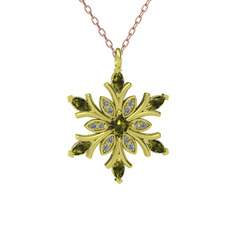 Nix Kar Tanesi Kolye - Peridot ve swarovski 18 ayar altın kolye (40 cm rose altın rolo zincir) #1q61sto