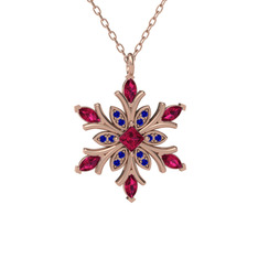 Rodolit garnet ve lab safir 18 ayar rose altın kolye (40 cm rose altın rolo zincir)