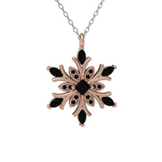 Siyah zirkon 18 ayar rose altın kolye (40 cm beyaz altın rolo zincir)