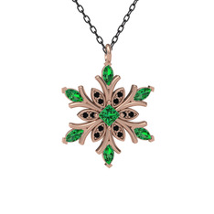 Nix Kar Tanesi Kolye - Yeşil kuvars ve siyah zirkon 14 ayar rose altın kolye (40 cm gümüş rolo zincir) #1qlhll7