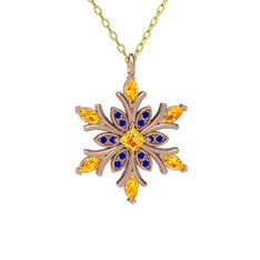 Sitrin ve lab safir 18 ayar rose altın kolye (40 cm altın rolo zincir)