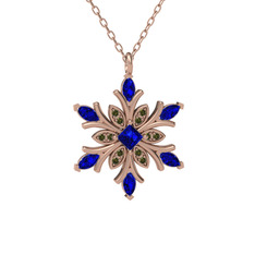 Lab safir ve peridot 8 ayar rose altın kolye (40 cm rose altın rolo zincir)