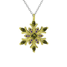 Peridot ve ametist 18 ayar altın kolye (40 cm beyaz altın rolo zincir)