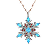 Nix Kar Tanesi Kolye - Akuamarin ve garnet 18 ayar beyaz altın kolye (40 cm gümüş rolo zincir) #1qzf1t