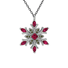 Rodolit garnet ve peridot 925 ayar gümüş kolye (40 cm gümüş rolo zincir)