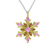 Pembe kuvars ve garnet 8 ayar altın kolye (40 cm beyaz altın rolo zincir)