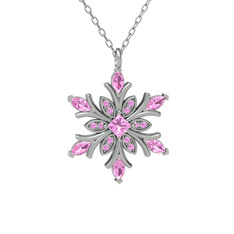 Nix Kar Tanesi Kolye - Pembe kuvars 18 ayar beyaz altın kolye (40 cm beyaz altın rolo zincir) #1rnb9uc