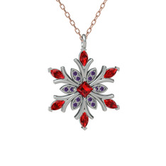 Nix Kar Tanesi Kolye - Garnet ve ametist 14 ayar beyaz altın kolye (40 cm rose altın rolo zincir) #1rw649a