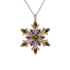 Nix Kar Tanesi Kolye - Peridot ve lab safir 14 ayar rose altın kolye (40 cm beyaz altın rolo zincir) #1s16gsp