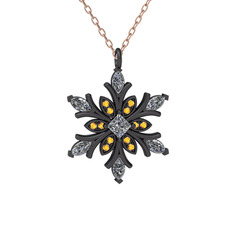 Nix Kar Tanesi Kolye - Swarovski ve sitrin 925 ayar siyah rodyum kaplama gümüş kolye (40 cm rose altın rolo zincir) #1s1t2nw