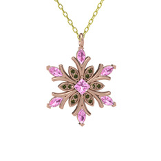 Nix Kar Tanesi Kolye - Pembe kuvars ve peridot 8 ayar rose altın kolye (40 cm altın rolo zincir) #1s32blx