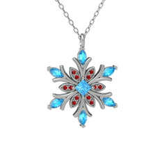 Nix Kar Tanesi Kolye - Akuamarin ve garnet 925 ayar gümüş kolye (40 cm gümüş rolo zincir) #1sai02t