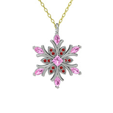 Nix Kar Tanesi Kolye - Pembe kuvars ve garnet 14 ayar beyaz altın kolye (40 cm altın rolo zincir) #1sfx50w