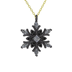 Nix Kar Tanesi Kolye - Swarovski ve siyah zirkon 925 ayar siyah rodyum kaplama gümüş kolye (40 cm altın rolo zincir) #1sjzmla