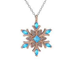 Nix Kar Tanesi Kolye - Akuamarin ve swarovski 925 ayar rose altın kaplama gümüş kolye (40 cm beyaz altın rolo zincir) #1t448qg